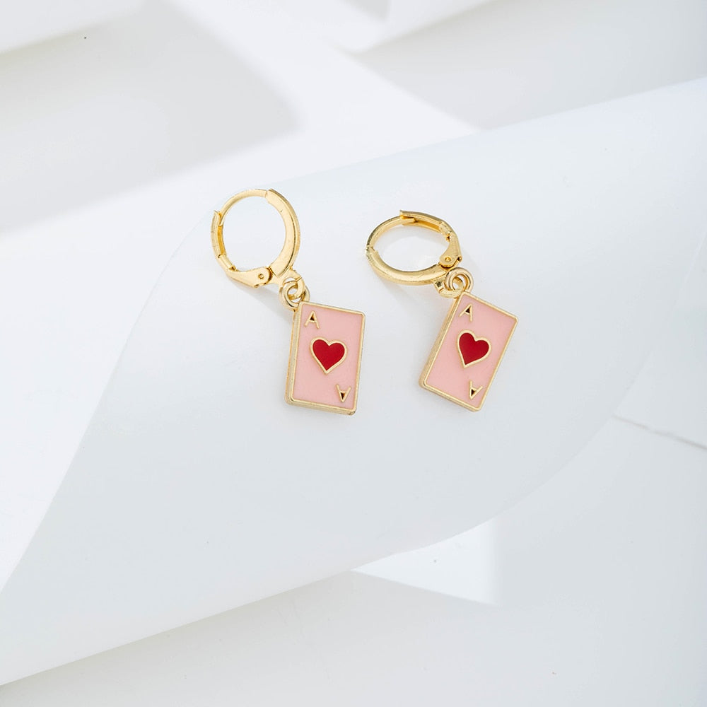 Pink Dripping Oil Play Card Drop Earrings Jewelry For Women Fashion Accessories