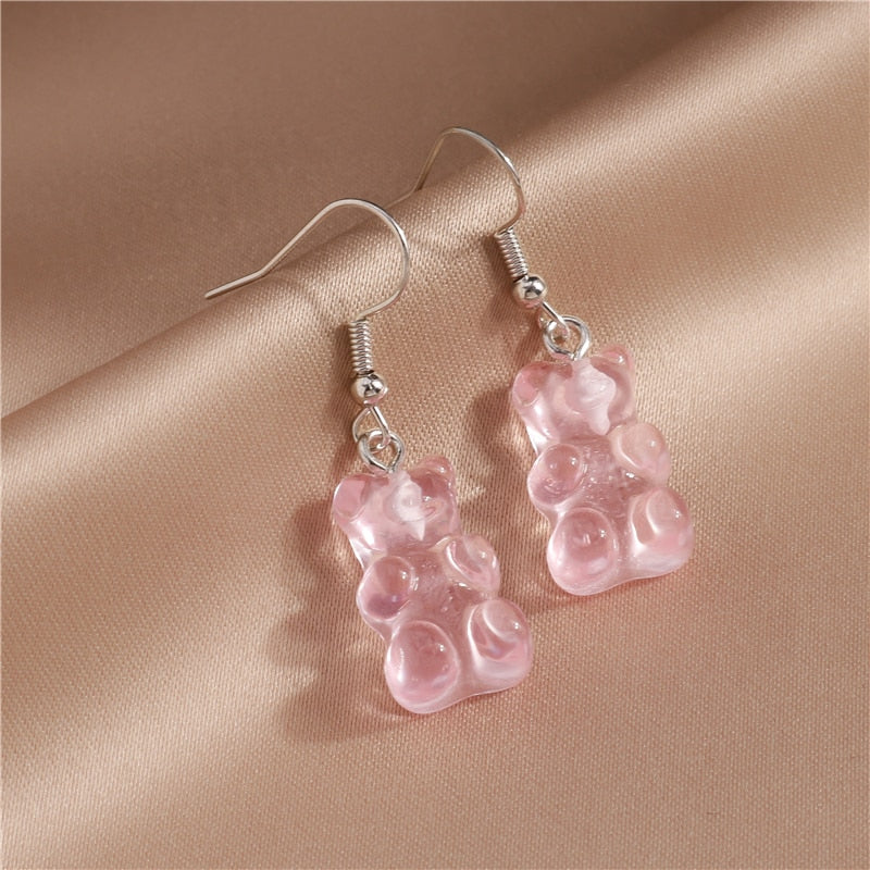 Pink Clear Cute Bear Drop Earrings Women Creativity Jewelry Cute Earring Girls