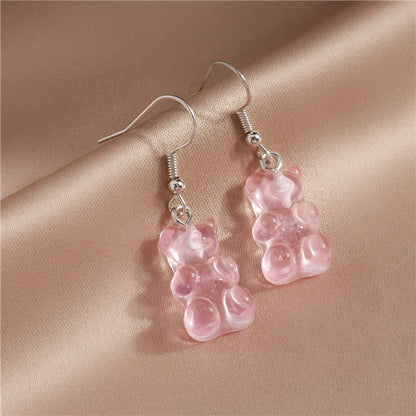 Pink Clear Cute Bear Drop Earrings Women Creativity Jewelry Cute Earring Girls