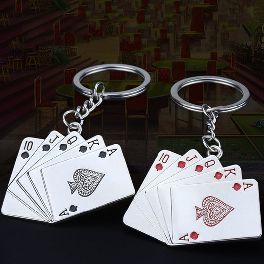 Poker Playing Cards Keychains For Men Car Bag KeyRing Stainless Steel Fashion