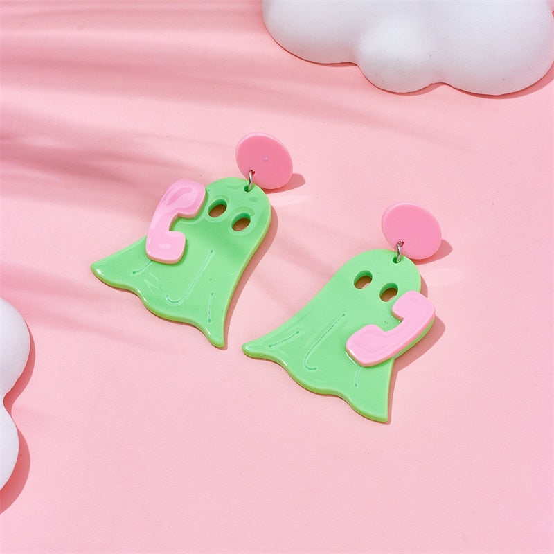 Green Ghost Drop Earrings Female Travel Cartoon Earrings Creative Art Jewelry