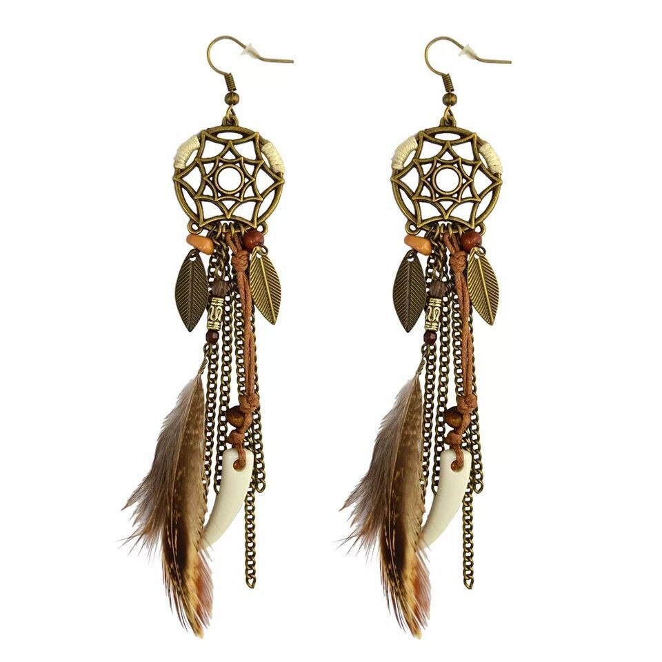 Brown Feather Chain Decor Dangle Earrings for Fashion Stylish Jewelry Drop