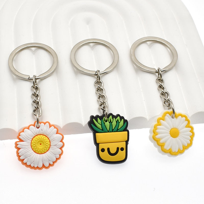 17 Styles Positivity Friends Yellow PVC Keychain for Women Charm Key Chain Women