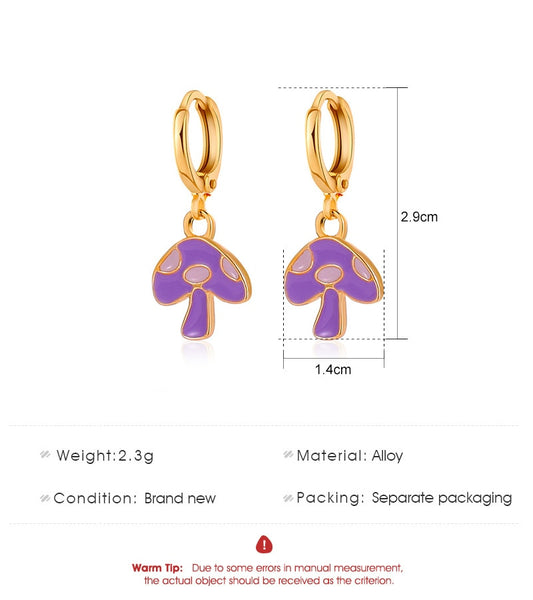 Purple Mushroom Drop Earrings Fashion Women Summer Party Jewelry Girls Gifts