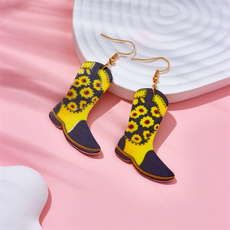 Sunflower Boot Drop Earrings Female Travel Cartoon Earrings Creative Art Jewelry