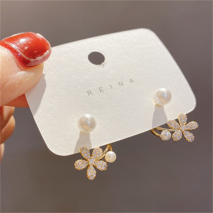 Rhinestone Flower Stud Earrings Ladies Wedding Party Earring Birthday Jewelry