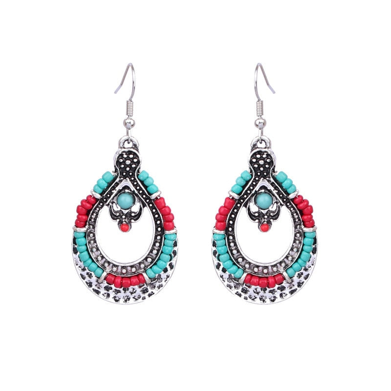 Red Turquoise Beaded Dangling Drop Earrings Female Fashion Earrings Jewelry