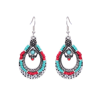 Red Turquoise Beaded Dangling Drop Earrings Female Fashion Earrings Jewelry