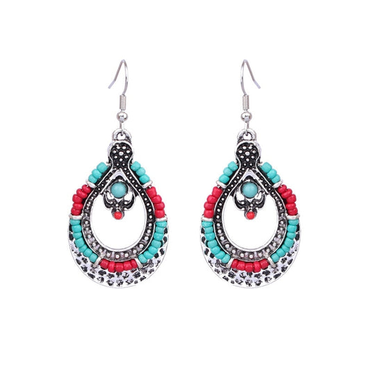 Red Turquoise Beaded Dangling Drop Earrings Female Fashion Earrings Jewelry