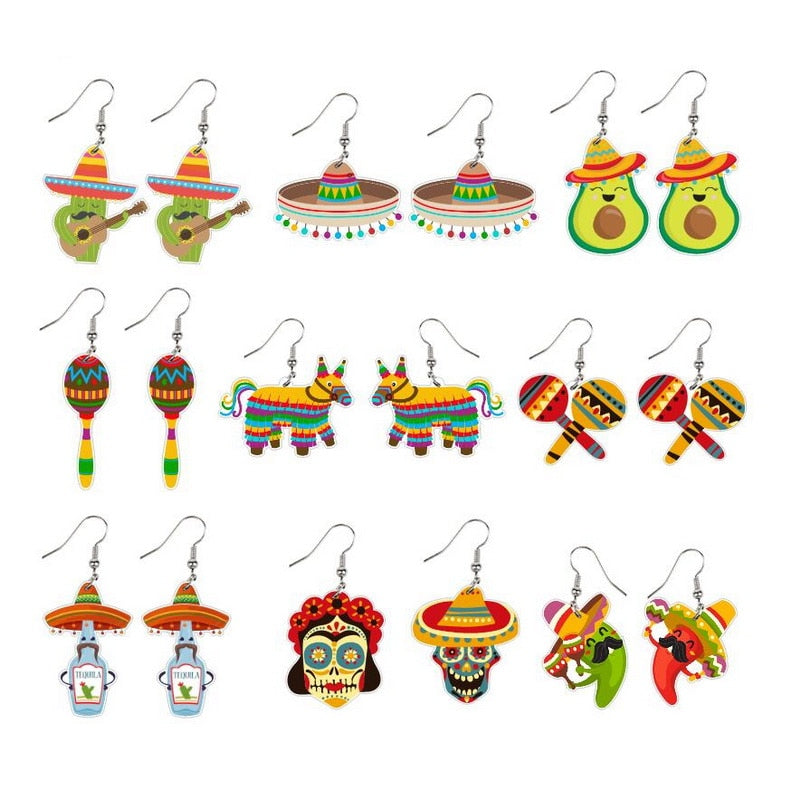 Tequila Mexican Pattern Drop Earrings Women Travel Fashion Cartoon Earrings