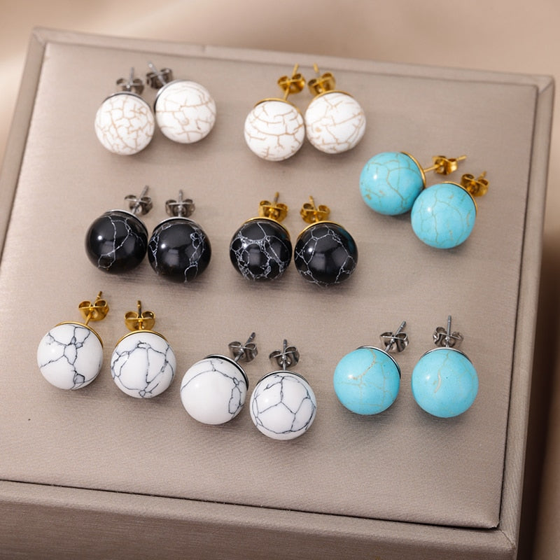 Bohemian Handmade Natural Turquoise Stone Beads Stud Earrings Women Travel