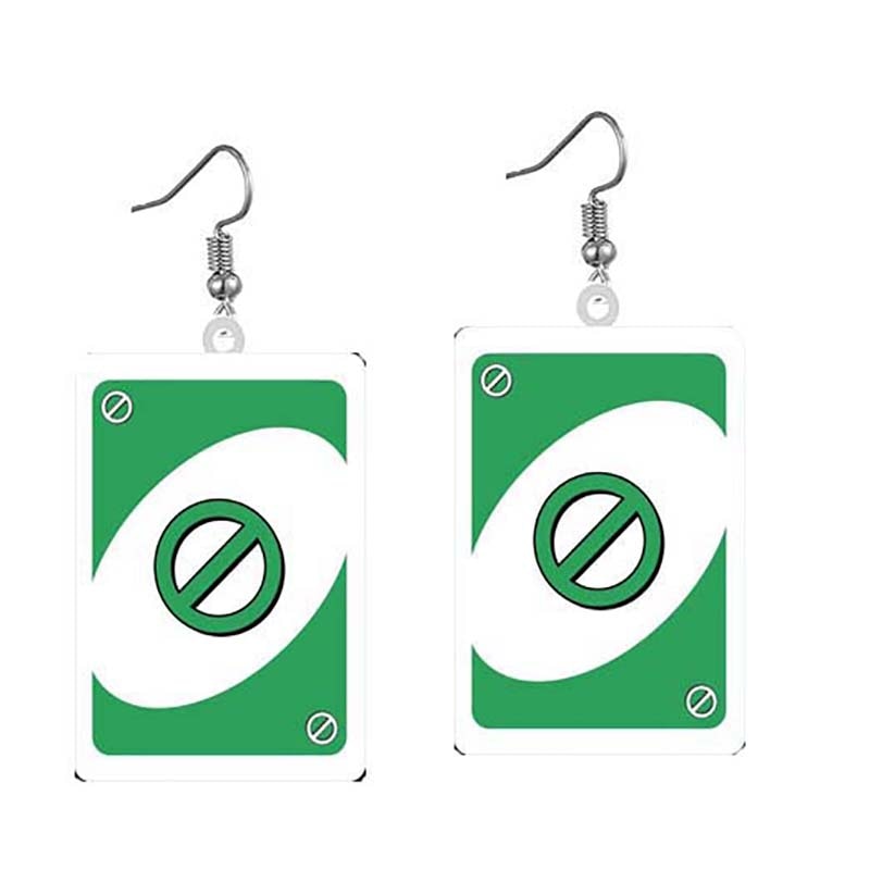 Green Card Uno Game Drop Earrings Hip Hop Women Party Gift Jewelry Ear Fashion