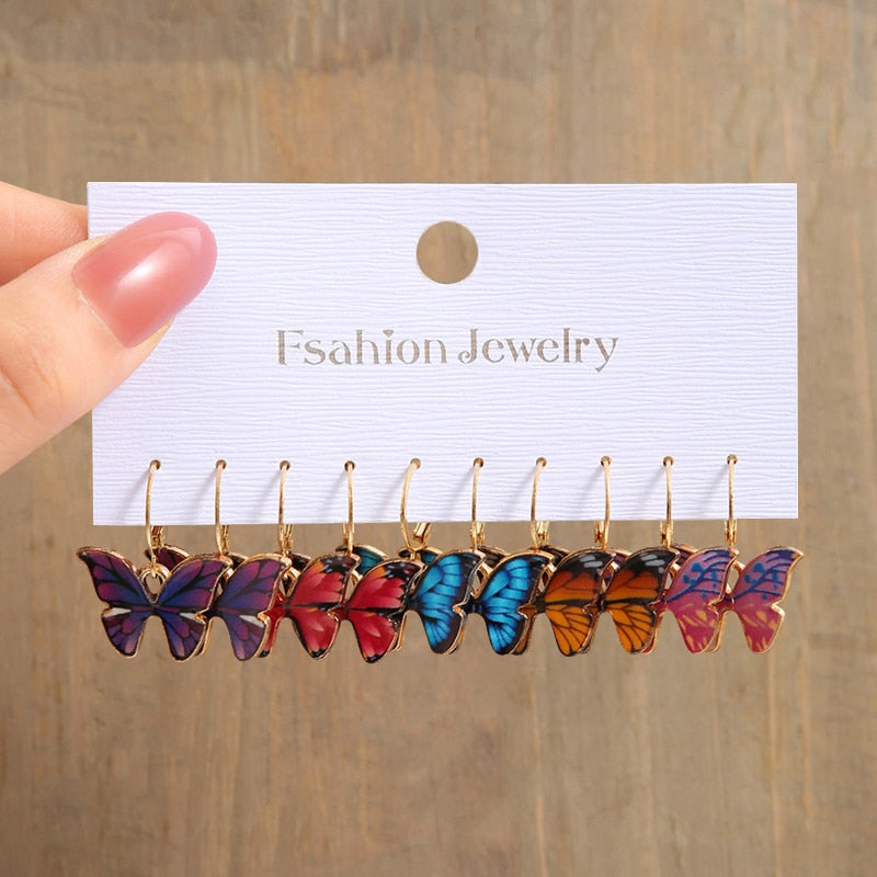 13 Styles 5-6 Pairs Set Heart Butterfly Dangle Earrings for Girls Women Birthday