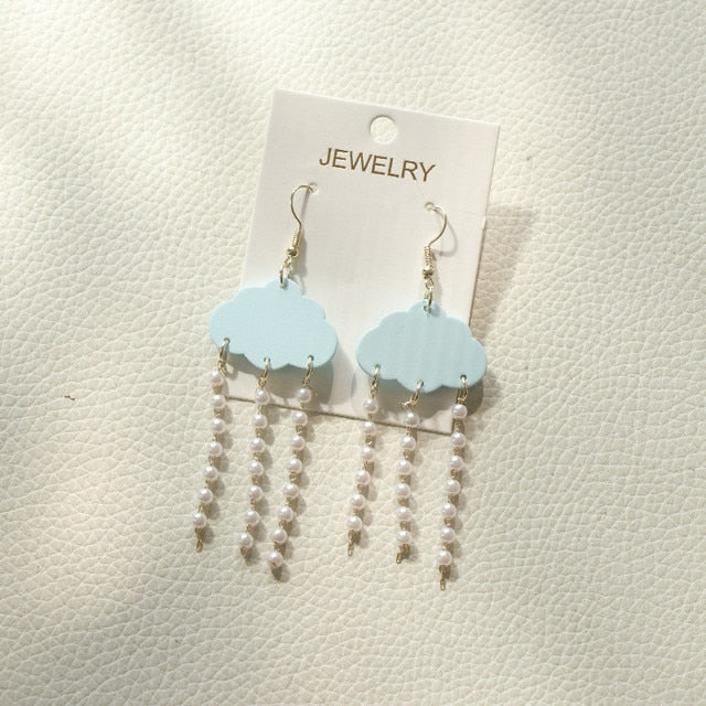 Cloud With Pearl Tassel Dangle Earrings Women Travel Fashion Cartoon Earrings