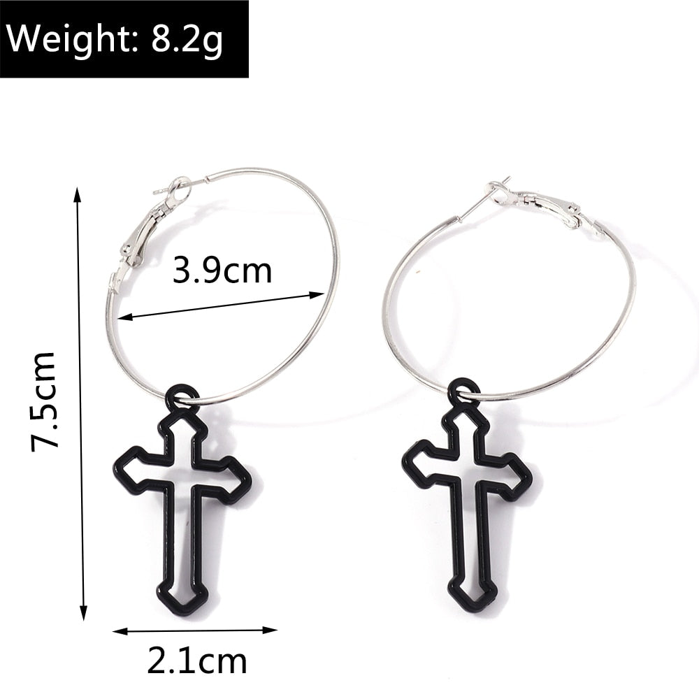 Hollow Black-colored Cross Drop Earrings Women Creativity Jewelry Cute Earring