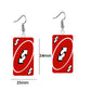 Uno Game Red Reverse Card Drop Earrings Hip Hop Women Party Gift Jewelry Ear