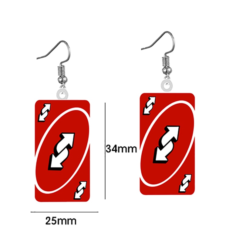 Uno Game Red Reverse Card Drop Earrings Hip Hop Women Party Gift Jewelry Ear