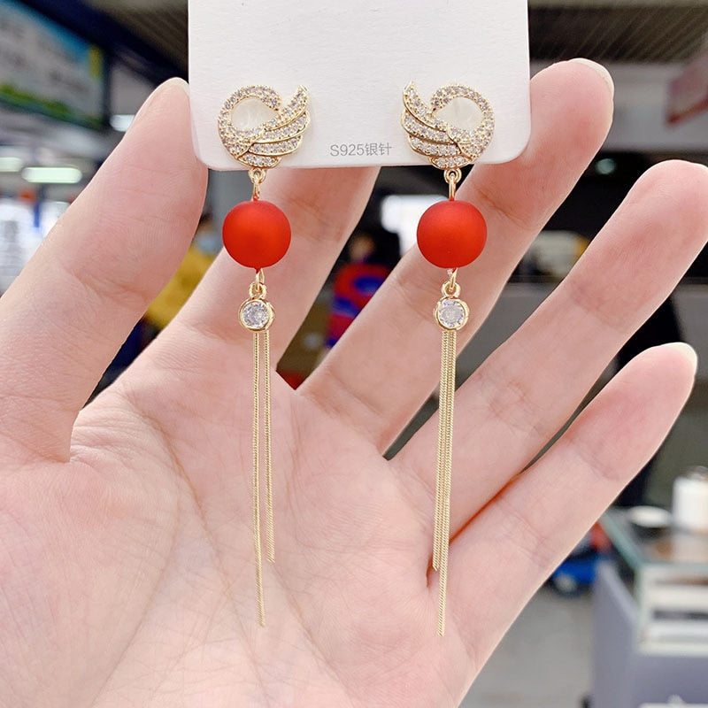 Peacock Red Pearl Lady Cute Dangle Earrings for Women Jewelry Girls Earrings