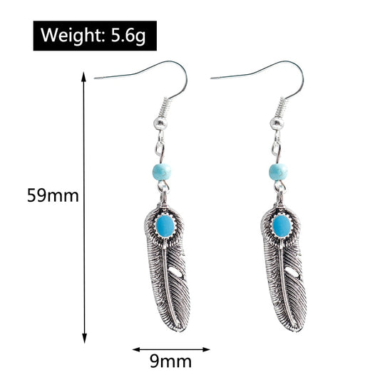 Turquoise Feather Dangle Drop Earrings Women Gifts Earring Cute Girls Eardrop