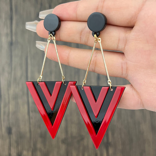 Black and Red Exaggerated Triangle Drop Earrings Women Girl Party Gift Fashion