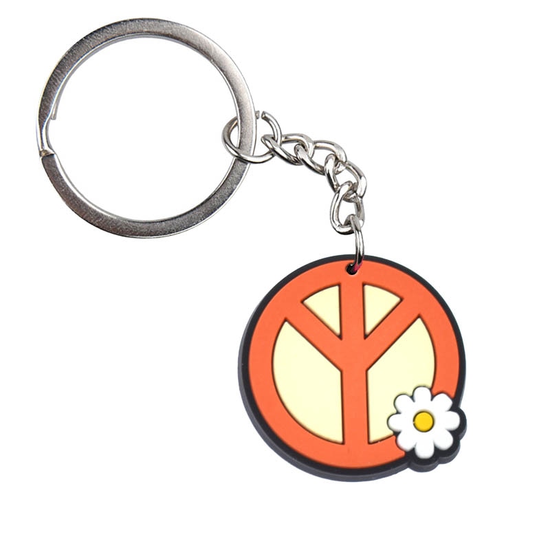 14 Styles PVC Keychain Peace and Love Butterfly Flower Sign Keychain Global