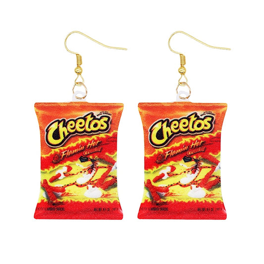 Cheetos Hot Chips Bag Funny Design Drop Earrings Women Charms Earring Fashion