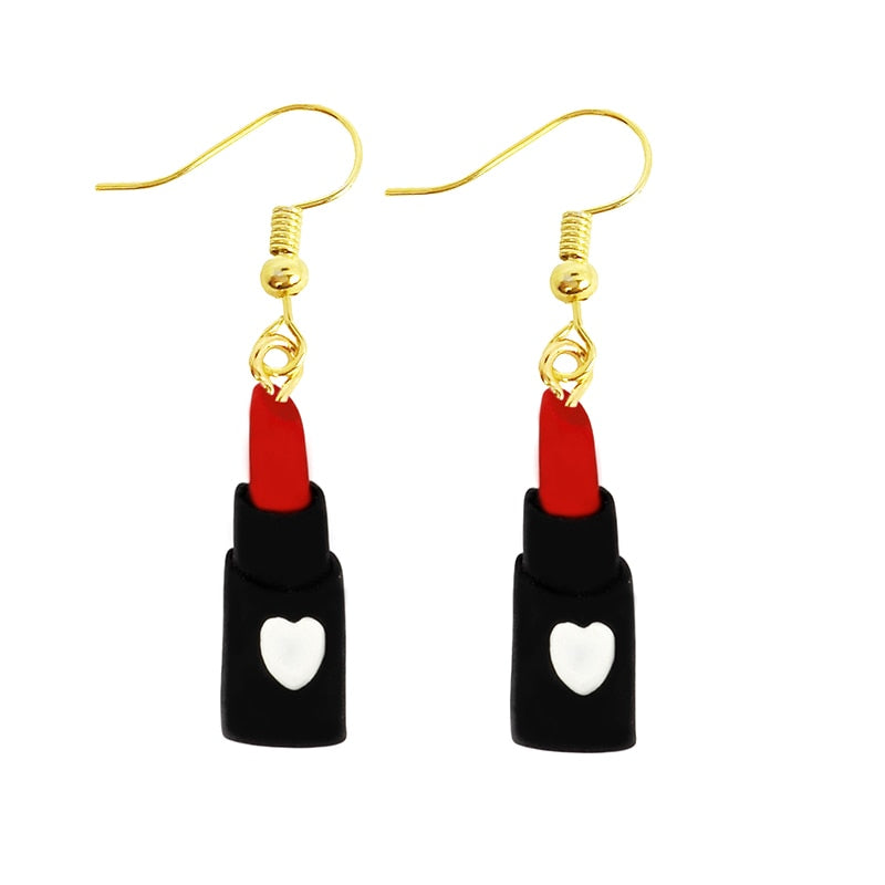 Creative Funny Design Red Lipstick Drop Earrings Women Creativity Jewelry Cute