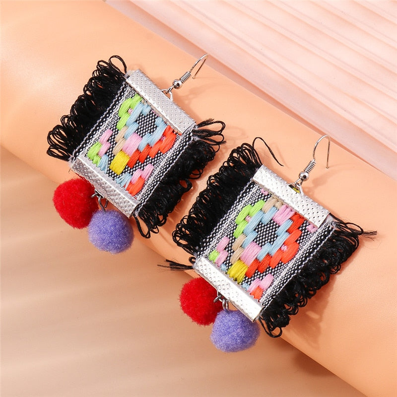 Red Purple Pom Pom Dangle Drop Earrings Women Charms Earring Fashion Creative