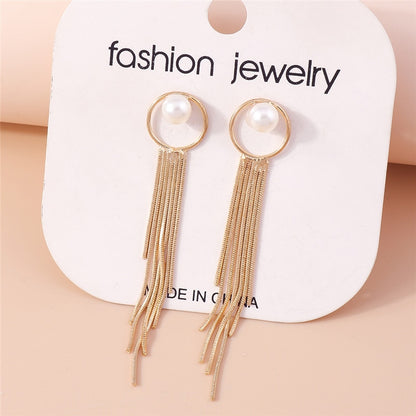 Layered Tassel Faux Pearl Drop Dangle Earrings Trendy Women Fashion Earrings
