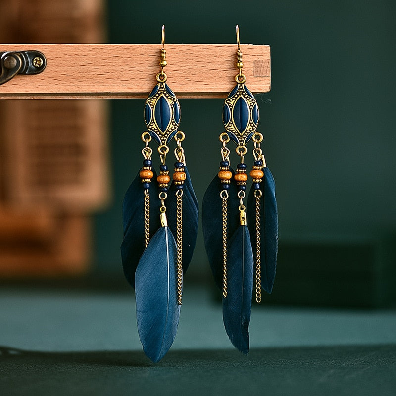 54 Styles Bohemian Long Feathers Tassel Dangle Earrings for Fashion Stylish