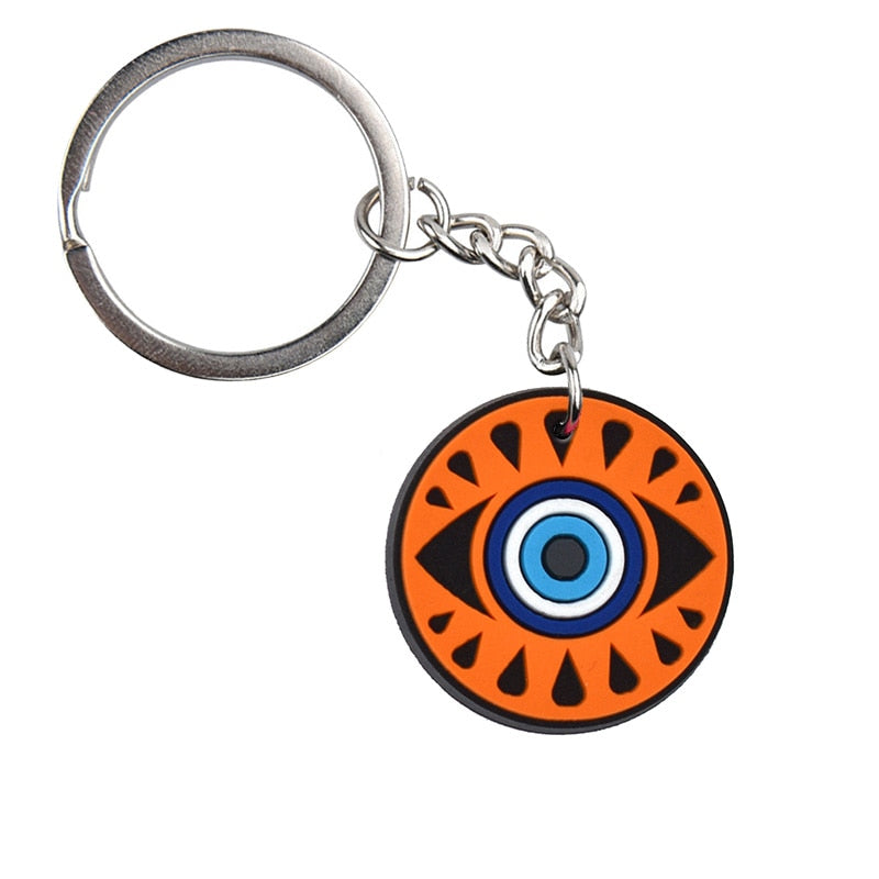 Round Orange Lucky Evil Eye Keychain Cartoon Key Holder Car handbag Keyring Gift