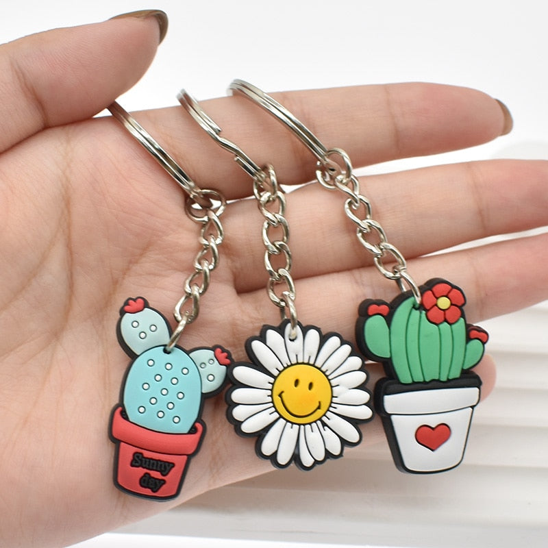 9 Styles Daisies Cactus Flower Keychain Cartoon Creative Gift Key Holder Keyring