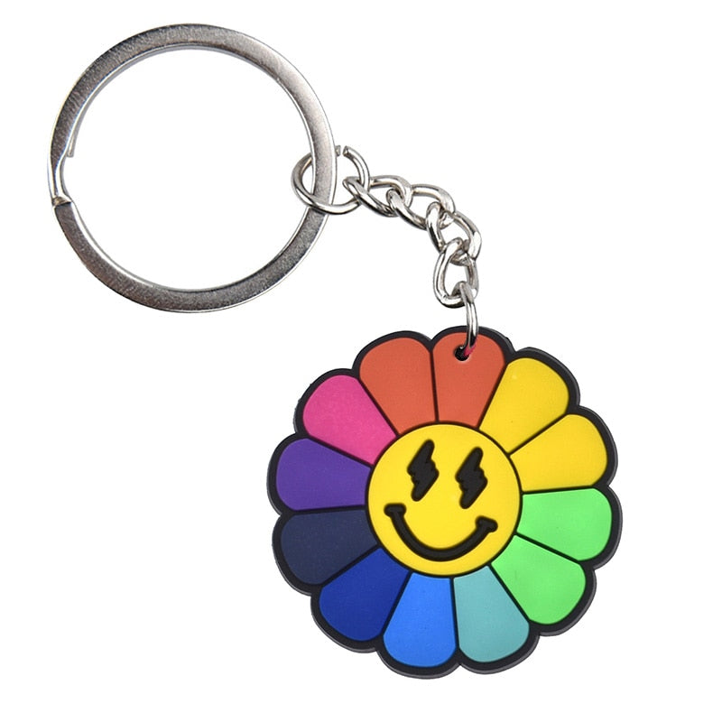 15 Styles PVC Rubber Colorful Cute Flower Sunflower Keychain Fashion Cartoon