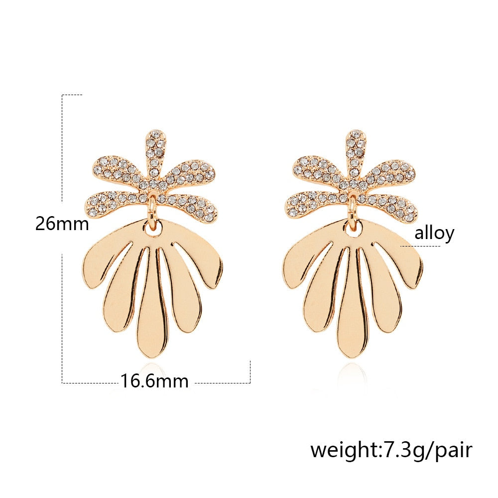 Rhinestone Metal Leaf Drop Earrings Women Girl Party Gift Fashion Ear Jewelry