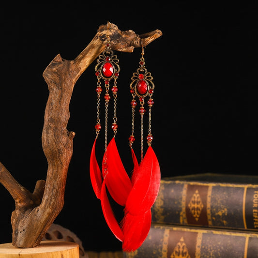 Red Boho Ethnic Feather Dangle Earrings Fashion Party Girls Pendant Earrings