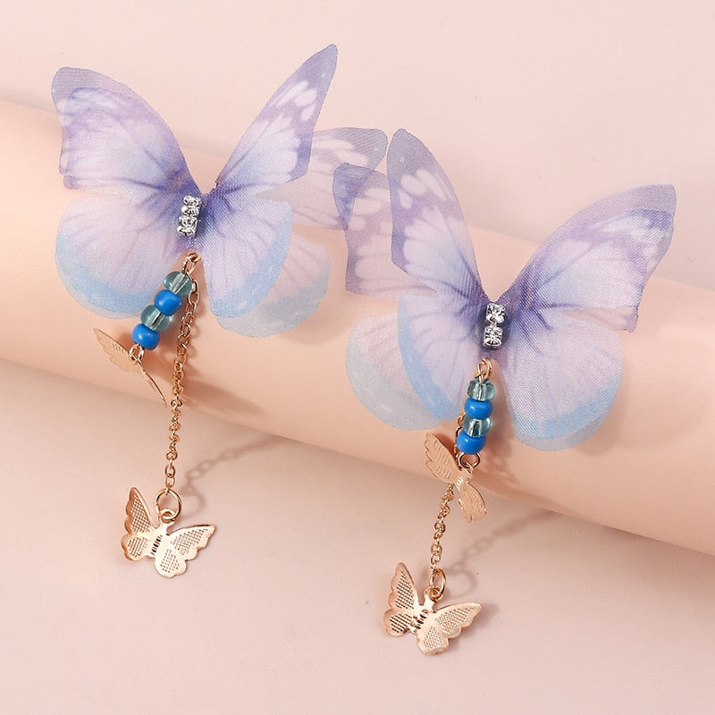 Delicate Blue Butterfly with Pendant Drop Earrings Women Creativity Jewelry Cute