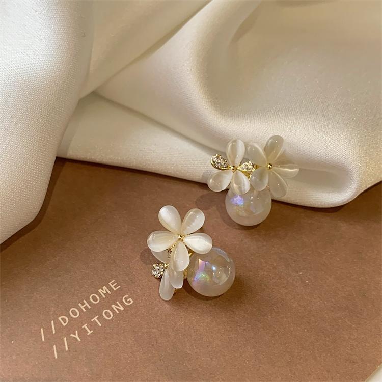 Faux Opal Flower Stud Earrings Fashion Elegant Modern Earrings Women Accessories