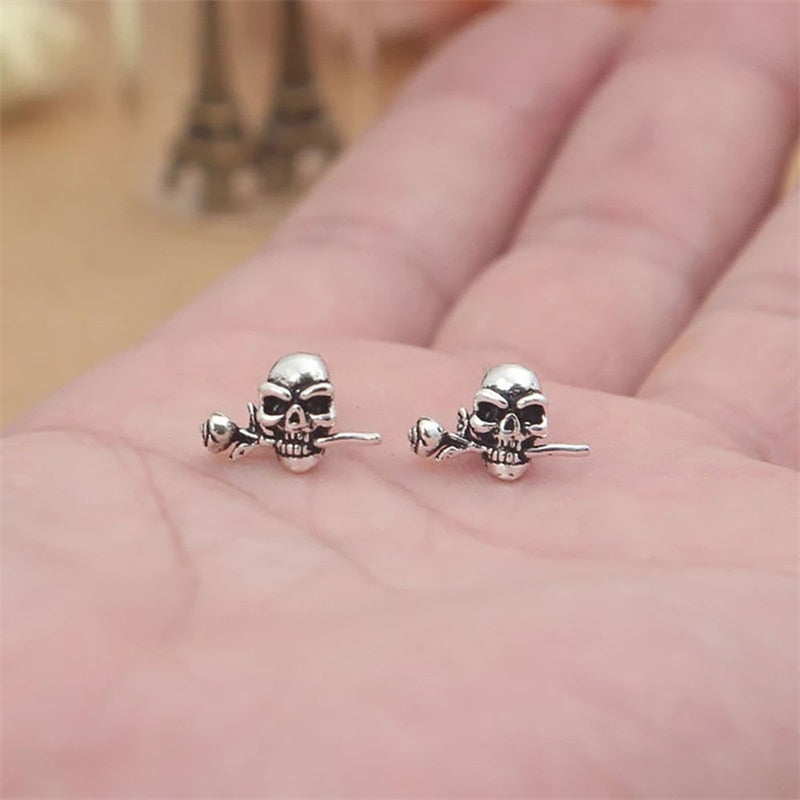 Skull with Rose Stud Vintage Earrings Fashion Party Retro Pendant Earrings Women