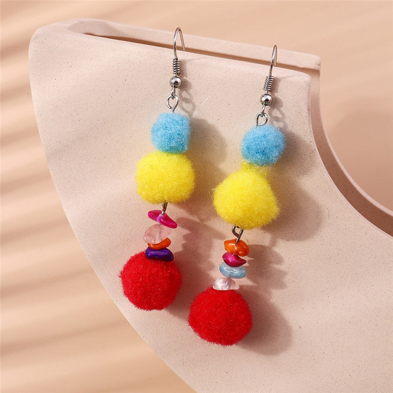 Pom Pom Beads Dangle Drop Earrings Women Charms Earring Fashion Creative Jewelry