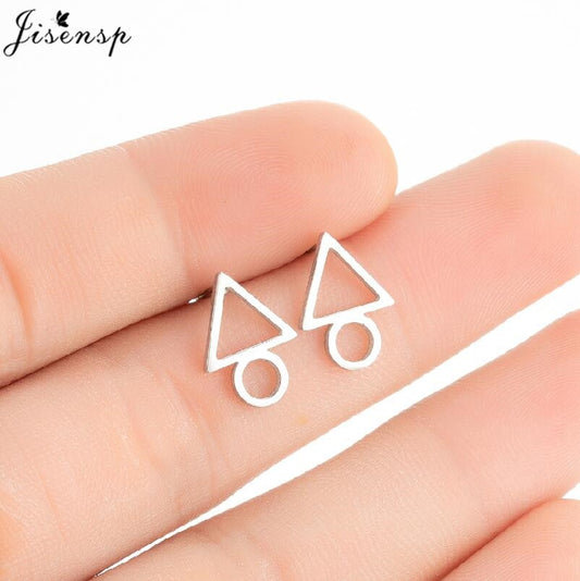 Circle Triangle Stainless Steel Earrings Women Jewelry Small Studs Gifts Earring