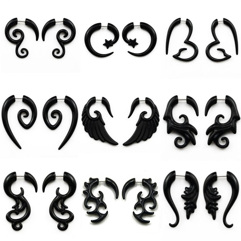 13 Styles Punk Wolf Tooth Spiral Bull Horn Snail Wing Shape Punk Men Earrings