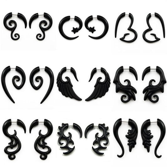 13 Styles Punk Wolf Tooth Spiral Bull Horn Snail Wing Shape Punk Men Earrings