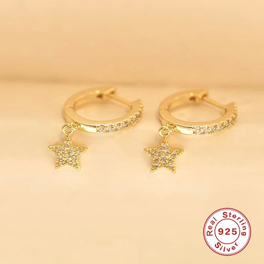 Rhinestone Star Charm Piercing Cartilage Earrings Women Girl Fashion Trendy