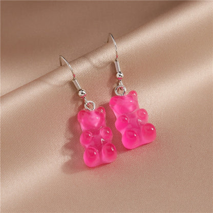 Bright Pink Bear Design Drop Earrings Women Creativity Jewelry Cute Earring