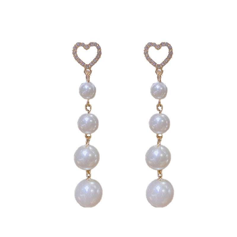 Heart and Pearl Tassel Dangle Earrings Fashion Party Girls Pendant Earrings