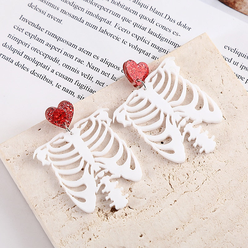 Ribs Skeleton with Heart Drop Earrings Women Creativity Jewelry Cute Earring