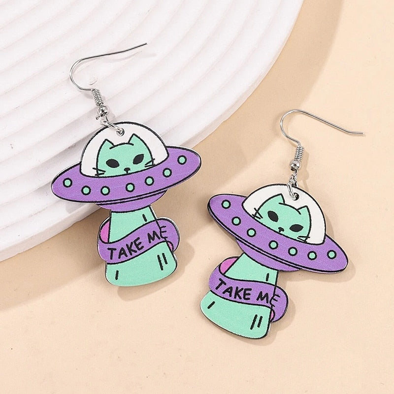 Cat Purple Green Drop Earrings Women Creativity Jewelry Cute Earring Girls Gift