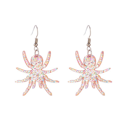 Pink Glitter Spider Drop Earrings Hip Hop Art Women Party Jewelry Ear Fashion