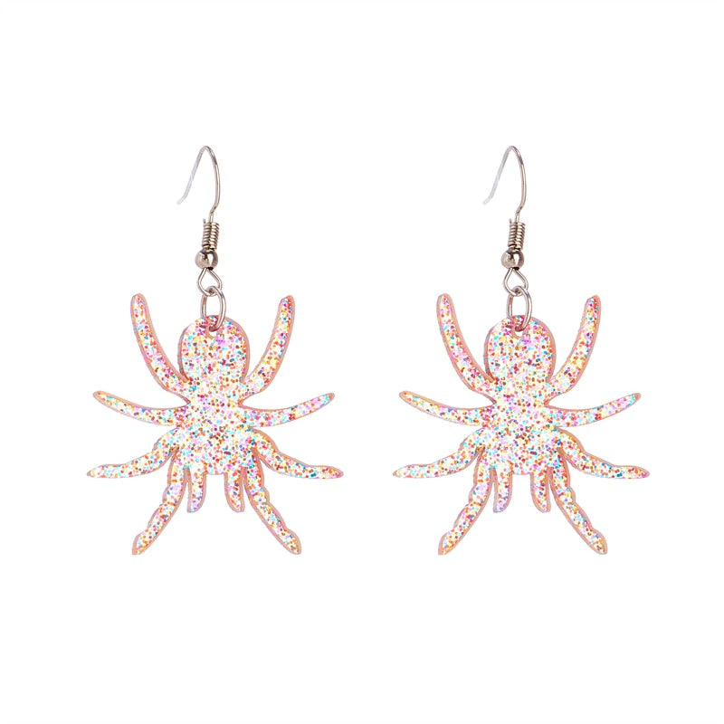 Pink Glitter Spider Drop Earrings Hip Hop Art Women Party Jewelry Ear Fashion