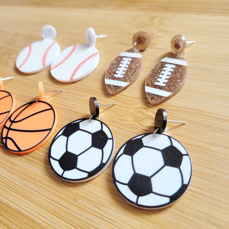 Acrylic Sport Round Football Dangle Earrings Women Girl Fashion Trendy Jewelry